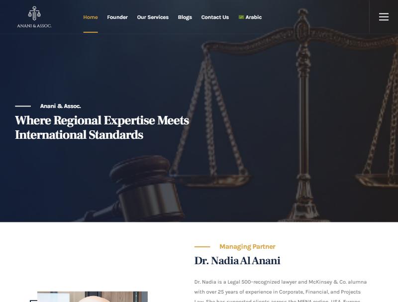 Screenshot of the Anani Law website homepage