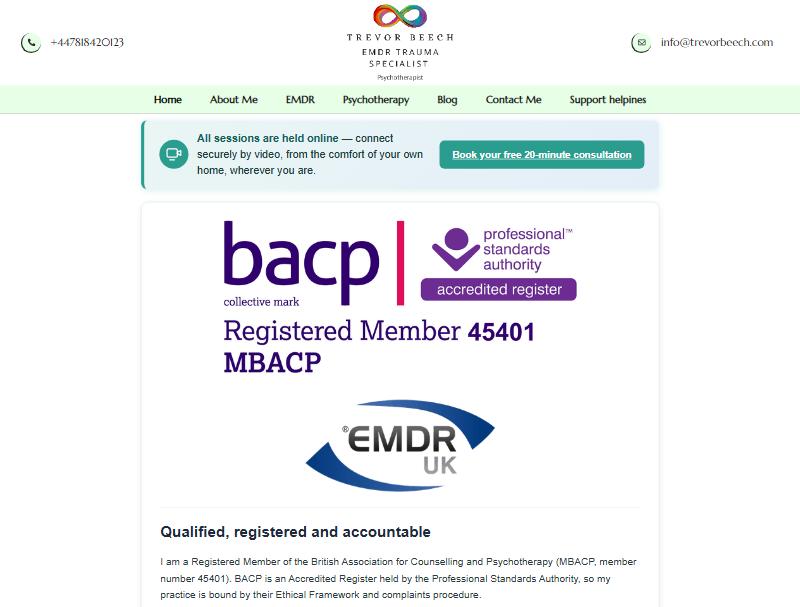 Screenshot of the Trevor Beech website homepage